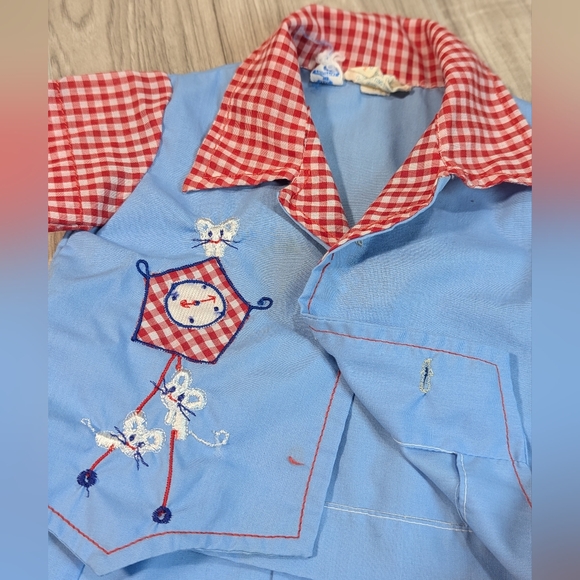 Vintage Newborn Mouse & Clock Gingham Top and Diaper Pants Cover Shorts - Picture 3 of 10